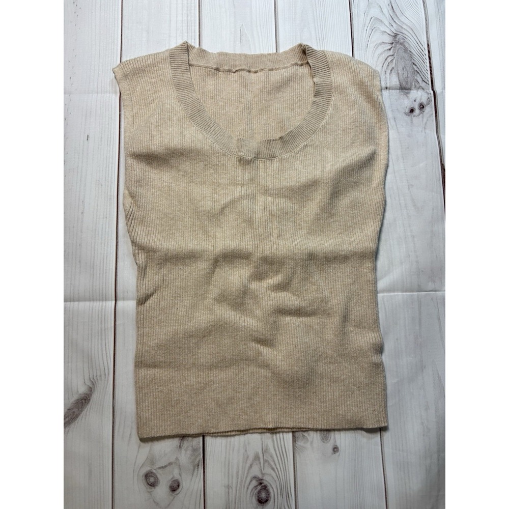 Unbranded Women Beige Tan Sleeveless Knit Tank Top Size Small Scoop Neck Ribbed
